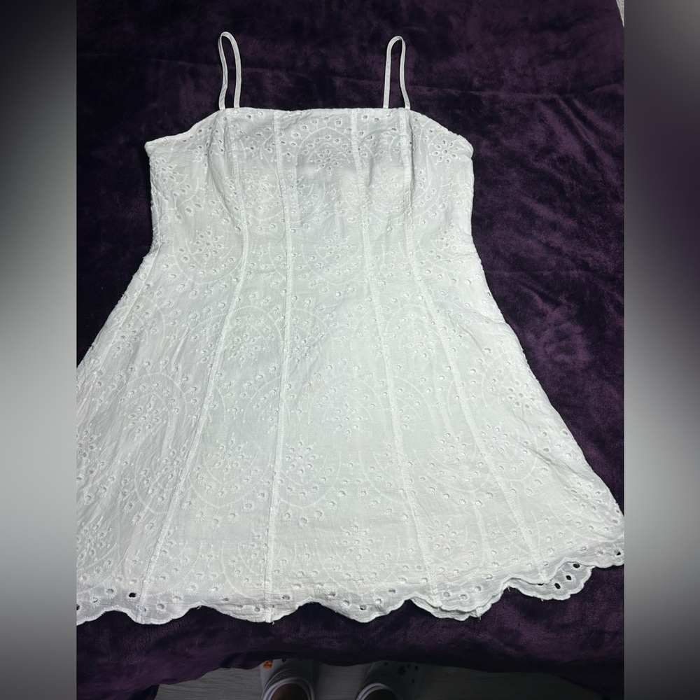 Summer  Lulus Cutie White Eyelet Embroidered Sleeveless Mini Dress 100% Cotton - Picture 2 of 9
